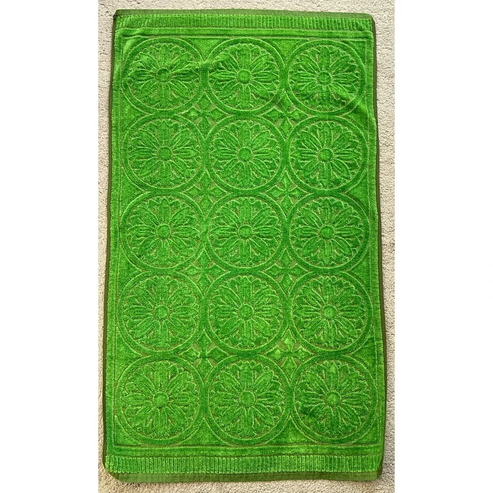 Set of 6 Vintage Milliken Callaway Moss Green Sculpted Towels Cotton Floral NOS